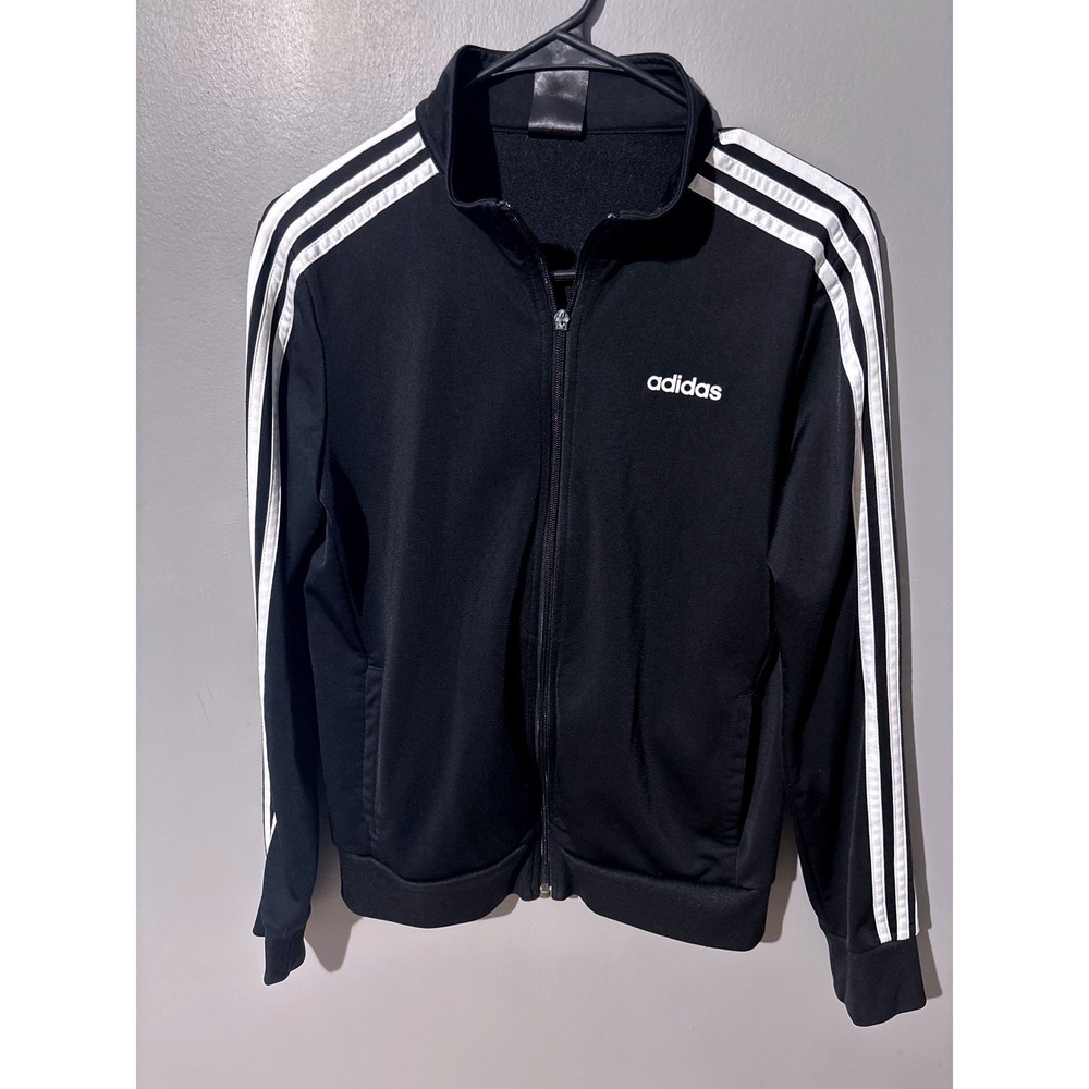 Adidas Mens Essentials Track Jacket Black White 3-Stripe Full Zip Size Medium